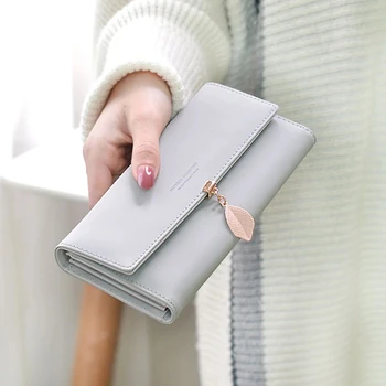 2022 Новый женский кошелек-сумочка с новым дизайном Leaf, длинный студенческий многофункциональный кошелек большой емкости  5