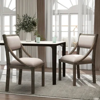Обеденные стулья TREXM из дерева в стиле ретро Комплект из 2 стульев с мягкой обивкой, ножками и каркасом из массива дерева для кухни\  Гостиной  10