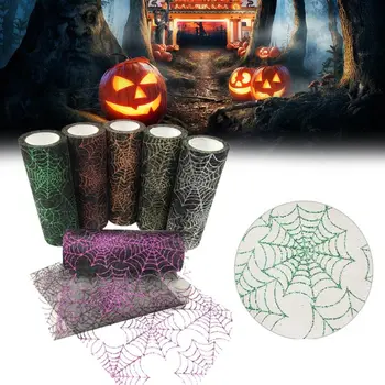 15 см * 10 ярдов Блестящий рулон тюля на Хэллоуин с рисунком паутины для украшения гирлянды своими руками  0