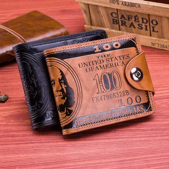 Мужские короткие кошельки с зажимом для денег из искусственной кожи в европейском и американском стиле с рисунком банкнот, модный держатель кредитной идентификационной карты, пряжка для нескольких карт  5