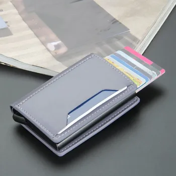 Мужская алюминиевая коробка, антимагнитная и противоугонная сумка для карт, RFID-короткий автоматический чехол для карт, кошелек на кнопке  3