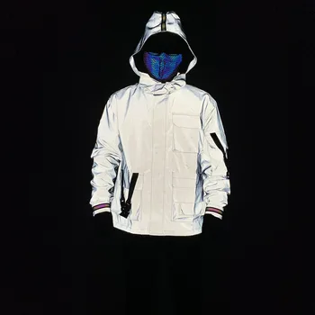 2023 Мужская голографическая светоотражающая куртка-карго на молнии с капюшоном, ветровка, Уличная повседневная одежда Chaquetas  10