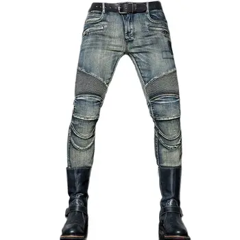 Мотоциклетные джинсы унисекс стрейч прямого кроя, мотоциклетные брюки для верховой езды, защитные мотоциклетные брюки, размер: 25-40  10