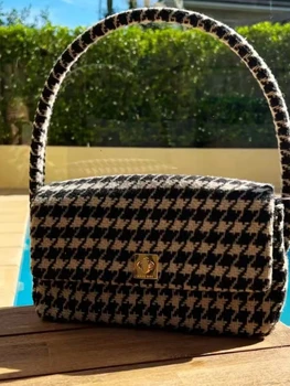 Женские сумки, новая шерстяная сумка с квадратной решеткой, женская повседневная сумка подмышками  5