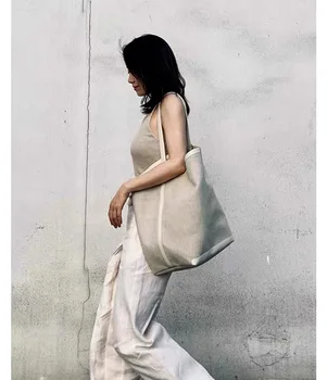 Сумка-мешок из хлопчатобумажного полотна Geniune Кожаная сумка большой емкости Женская сумка  5