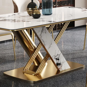 Легкий роскошный обеденный стол прямоугольный обеденный стол обеденный стол сочетание стульев импортированный яркий обеденный стол из каменной плиты  5