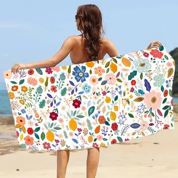 Практичное Пляжное полотенце Складное, сохраняет Сухость, Моющееся, Впитывающее Полотенце для душа с цветочным принтом 80x160 см  10