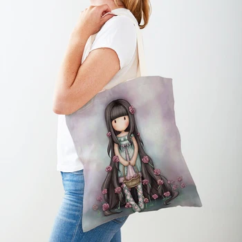 Повседневный сказочный мир, милые детские сумки для покупок, милая мультяшная девочка с двойным принтом, многоразовая Эко-холщовая сумка для покупок, сумка-тоут  5