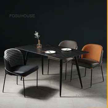 Легкие Роскошные кожаные обеденные стулья Мебель для столовой Простой обеденный стул Домашний Креативный стул для макияжа со спинкой  5