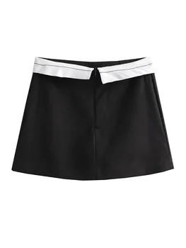 Traf Короткие женские летние брюки в стиле пэчворк средней длины для женщин 2023, женские прямые брюки в стиле пэчворк, винтажные брюки на молнии  10