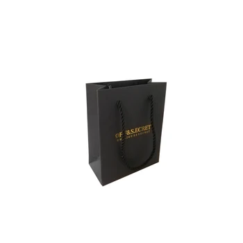 Оптовые продажи 500 шт. / лот Роскошные бумажные пакеты с матовой ламинацией с логотипом на заказ, черные пакеты с ленточной ручкой для подарков, упаковка ювелирных изделий  5