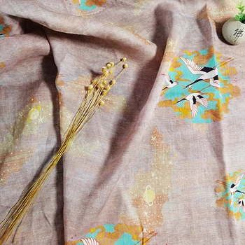 Высококачественные натуральные ткани с цифровой печатью ramie tissu Crane, Усовершенствованное изготовленное на заказ платье чонсам, халат, рубашка в стиле пэчворк  10