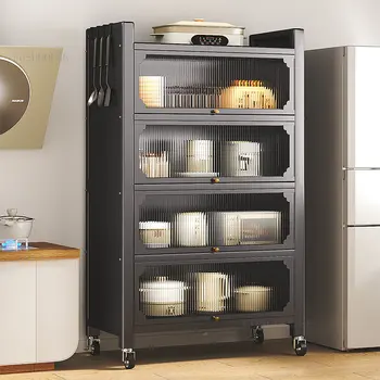 Простые металлические кухонные шкафы Мебель для дома Многослойные шкафы для хранения Напольные стеллажи Кухонный многофункциональный шкаф для посуды  5