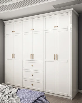 Европейский стиль, шкаф с дверью из массива дерева, комбинация шкафов, встроенный шкаф, современная, простая и экономичная спальня  5
