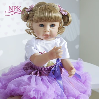 NPK 55 см кукла bebe возрожденный малыш кукла-девочка в фиолетовом платье, мягкая силиконовая игрушка для ванны во все тело, подарок на день рождения для детей  10