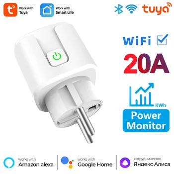 Tuya 20A WiFi EU Smart Plug Outlet 220V Power Monitor Беспроводная Розетка Дистанционного Управления Таймером Для Google Home Alexa  10