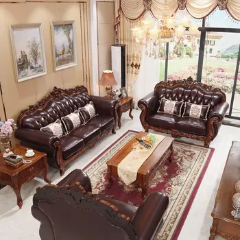 Европейский кожаный диван, винтажная вилла из массива американского дерева, небольшой дом, роскошная гостиная из воловьей кожи на первом этаже 123 комбинации  10