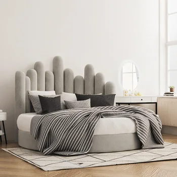 Американская легкая роскошная кровать из ткани с круговым рисунком, современная французская кровать с двойным кругом по контракту  5