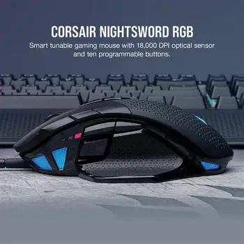 Corsair Nightsword RGB - Оптическая Эргономичная Игровая мышь с настраиваемой производительностью FPS/ MOBA с подсветкой RGB LED, 18000 точек на дюйм,  5