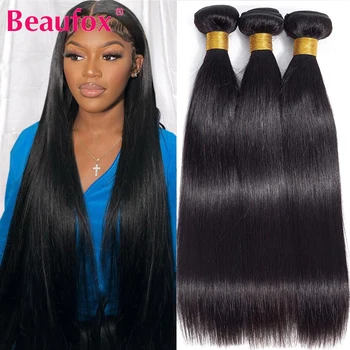 Beaufox 100% натуральные волосы прямые пучки малазийского плетения 1/3/4 пучка натуральных/угольно-черных человеческих волос Remy для наращивания  5
