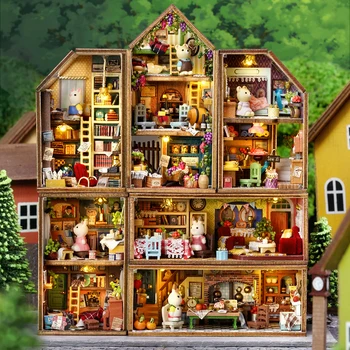 Новые деревянные кукольные домики Mini Rabbit Town Casa, сделанные своими руками, Миниатюрные строительные наборы с мебелью, игрушки для кукольных домиков для девочек, подарки на День рождения  10