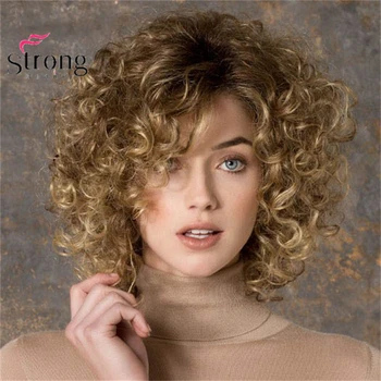 Strongbeauty Короткие Кудрявые Термостойкие Золотисто-блондинистые смеси Полный синтетический парик смешанный заказ  5