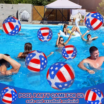 Надувной пляжный мяч 40/60 см, патриотические шары для бассейна со звездами и полосками, плавающий мяч с американским флагом для игр на вечеринке в честь Дня Независимости  10