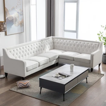 Роскошный диван для гостиной в современном стиле с обивкой из ворса на спинке  10