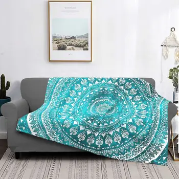 Бирюзовое фланелевое одеяло с мандалой, племенной цветочный цветок, Потрясающие одеяла для домашнего гостиничного дивана, 200x150 см, плюшевое тонкое одеяло  5