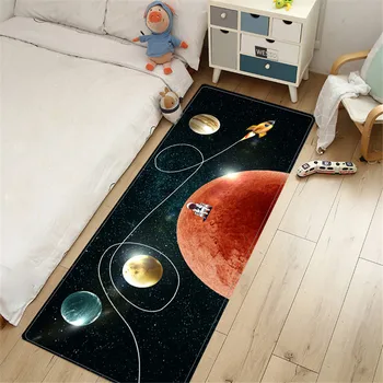 Прикроватные коврики с изображением космического астронавта из мультфильма для мальчиков Коврик для детской комнаты Коврик для спальни с длинной полосой Коврик для мытья пола Впитывающий Кухонный коврик  5
