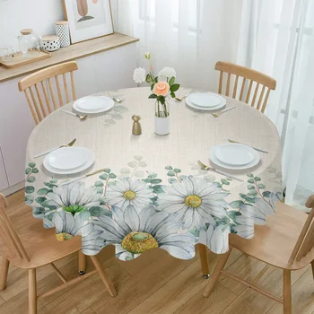 Цветок эвкалипта, маргаритка, Водонепроницаемая скатерть, украшение чайного столика, крышка круглого стола для кухни, свадьбы, домашней столовой  5