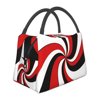 Красная Черно-белая твист-сумка для ланча с изоляцией для пикника на открытом воздухе, абстрактный геометрический герметичный кулер, термос для ланча, женский бокс  0
