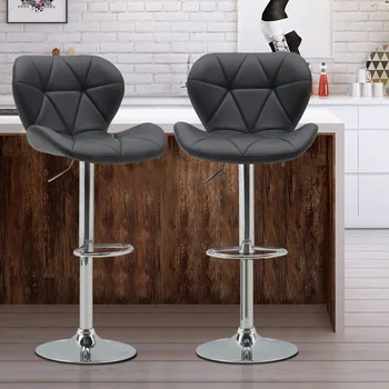 Барный стул скандинавского дизайна с поворотным подъемником\  Подходит для обеденных и кухонных барных стульев (2 шт.) Серый полиуретан [США]  5
