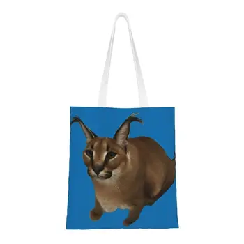 Изготовленная на заказ холщовая сумка для покупок Big Floppa Sits, женские моющиеся сумки-тоут Cat Shopper для покупок в продуктовых магазинах  5