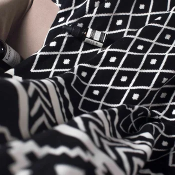 Новейшее хлопковое вязаное покрывало в скандинавском стиле для кровати, чехла для дивана в гостиной, фотографии новорожденных, черный  4