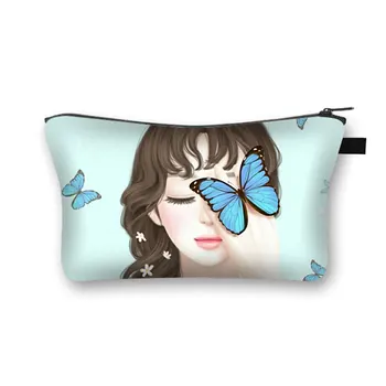 Косметичка с принтом бабочки, женская косметичка, повседневный маленький клатч на молнии, органайзеры для косметической помады сумка  0