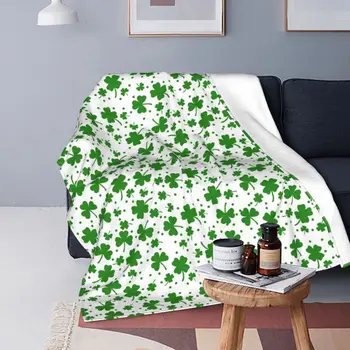 Счастливый Зеленый клевер, Трилистник, Коралловый флис, Плюшевые пледы, Ирландские одеяла на День Святого Патрика, для кровати, дивана, Теплое одеяло для спальни  4