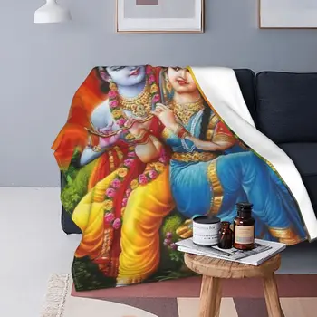 Индийский Бог Кришна Радха Вязаное Одеяло Фланелевая Богиня Любви Индуистские Теплые Пледы для Спальни Диван-Кровать Ковер  5