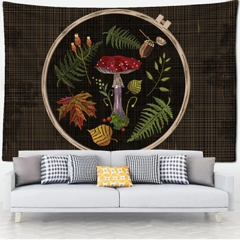 Иллюстрация грибной совы, Гобелен, натуральный Богемный фон, украшение стен, Тканевые гобелены, домашний декор, Гобелен Таро  5
