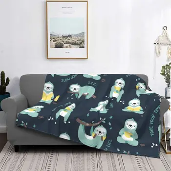 Одеяло с рисунком ленивца, Флисовое украшение, забавное милое животное, Многофункциональные мягкие одеяла для дивана, офисное одеяло  5