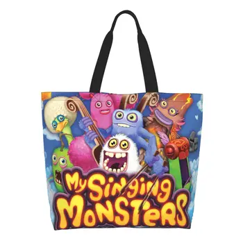 Сумка для покупок My Singing Monsters, милая холщовая сумка-шоппер на плечо, портативная сумка большой емкости.  5