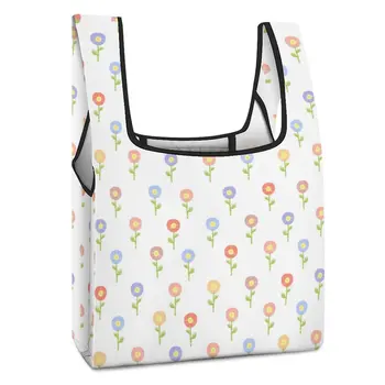 Женская складная сумка для покупок с индивидуальным рисунком, яркая Простая Цветочная легкая сумка для супермаркета, портативные складные сумки для путешествий  5