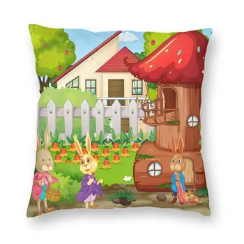 Яркая наволочка с рисунком семьи мультяшных кроликов, декоративная домашняя подушка с двусторонним принтом в виде кролика для автомобиля  5