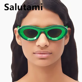 Винтажные солнцезащитные очки Cat Eye в двухцветной оправе для женщин, новый модный бренд Y2k, Солнцезащитные очки для мужчин, Маленькие овальные очки в стиле хип-хоп оттенков Greem  5