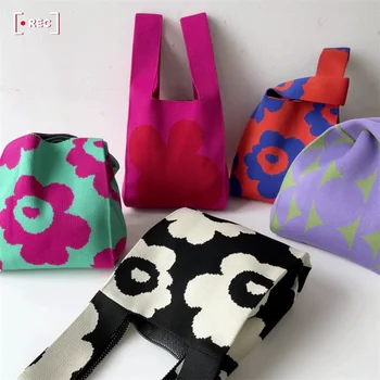 Женская сумка-тоут, модные вязаные сумки с цветочной ручкой, женская большая сумка для отдыха, открытая, универсальная для путешествий, повседневная  5