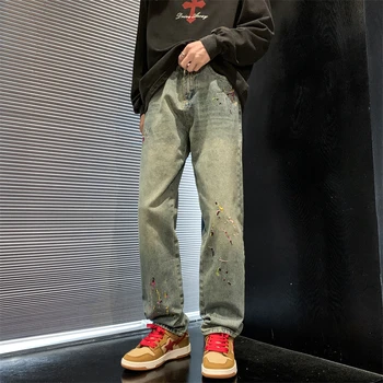 Широкие прямые джинсы, мужские осенние Свободные Повседневные брюки с дырками, Корейские универсальные брюки, Трендовая уличная одежда Z90  10