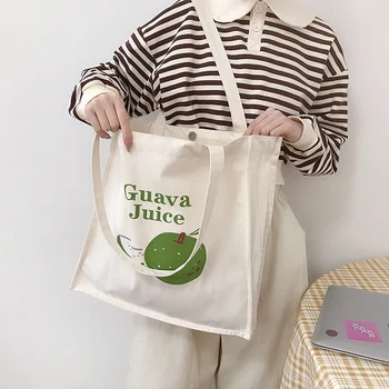 Женская холщовая сумка для покупок с принтом Гуавы, женская сумка через плечо из хлопчатобумажной ткани, Эко-сумочка, сумка для книг, сумка для фруктов, сумки для покупок  5