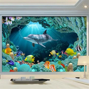 wellyu Пользовательские обои 3d фотообои Подводный мир Dolphin's Lookup ТВ Фоновая стена гостиная спальня 3D обои  10