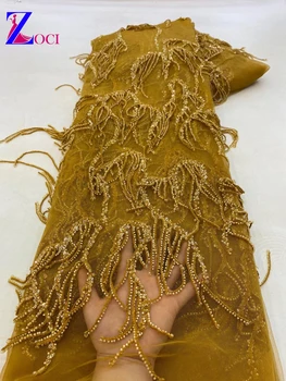 2023 Высококачественная французская вышивка, тяжелая кружевная ткань для жениха в африканском нигерийском стиле с блестками для свадебного платья  5