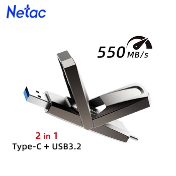 Netac 1 ТБ Металлический флеш-накопитель USB3.2 550 Мб / с. Флэш-накопитель Type-C 128 ГБ 256 ГБ 512 ГБ U-диск для ПК-телефона 2-в-1 с двойным интерфейсом  10